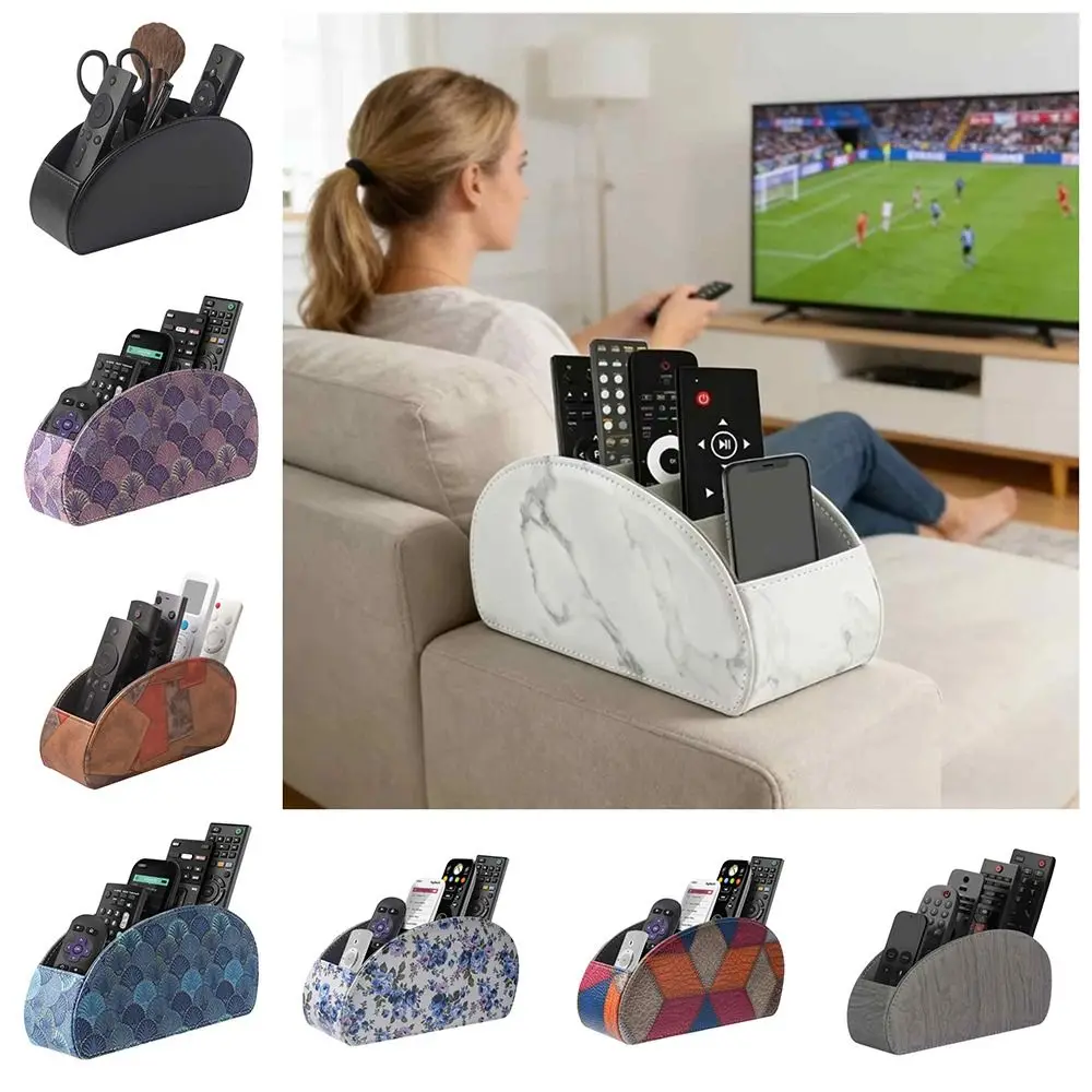 PU Leather Remote Control Holder Universal Cable Management Remote Control Box Modern Multi-Device Desk Organizer TV Controllers