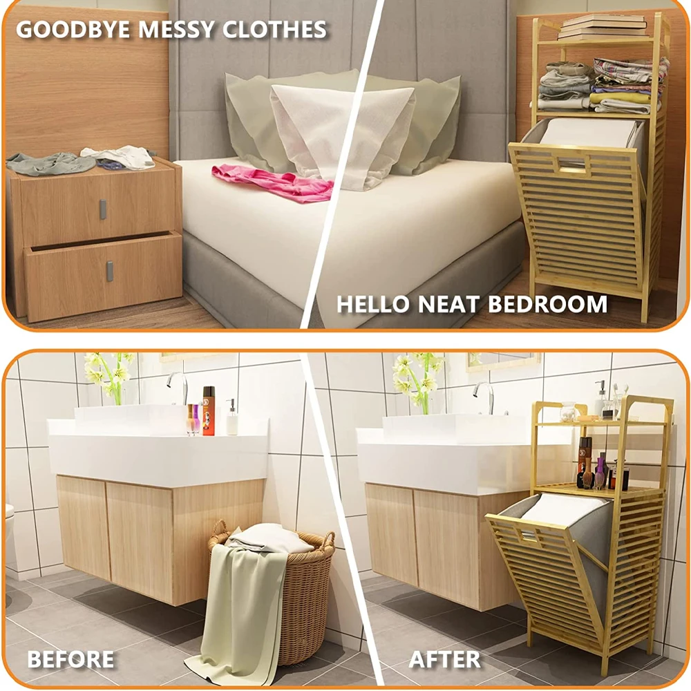 2 ripiani che rivestono borse per riporre i cestini salvaspazio, speciali staffe in bambù naturale