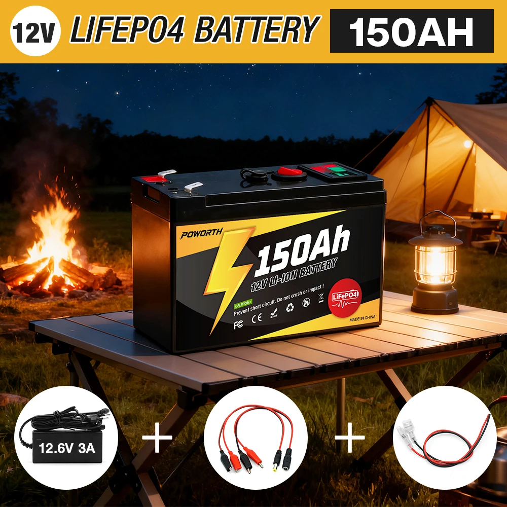 

Литиевая батарея LiFePO4 12 В, 150000 мАч, аккумуляторная батарея глубокого цикла, 4000+ циклов, литий-железо-фосфатная батарея для солнечной/ветровой энергии