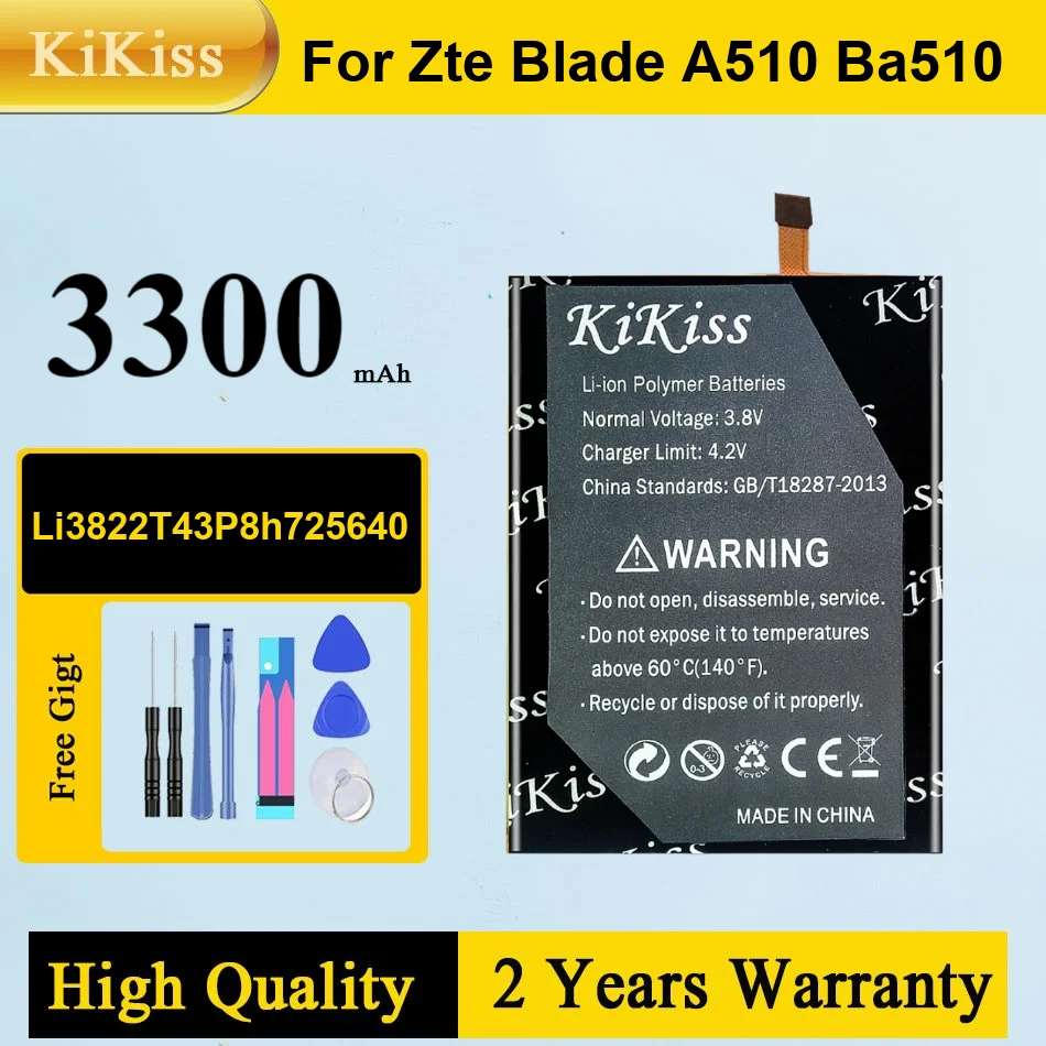 

3300Mah Kikiss Battery Li3822t43p8h725640 For ZTE Blade A510 BA510