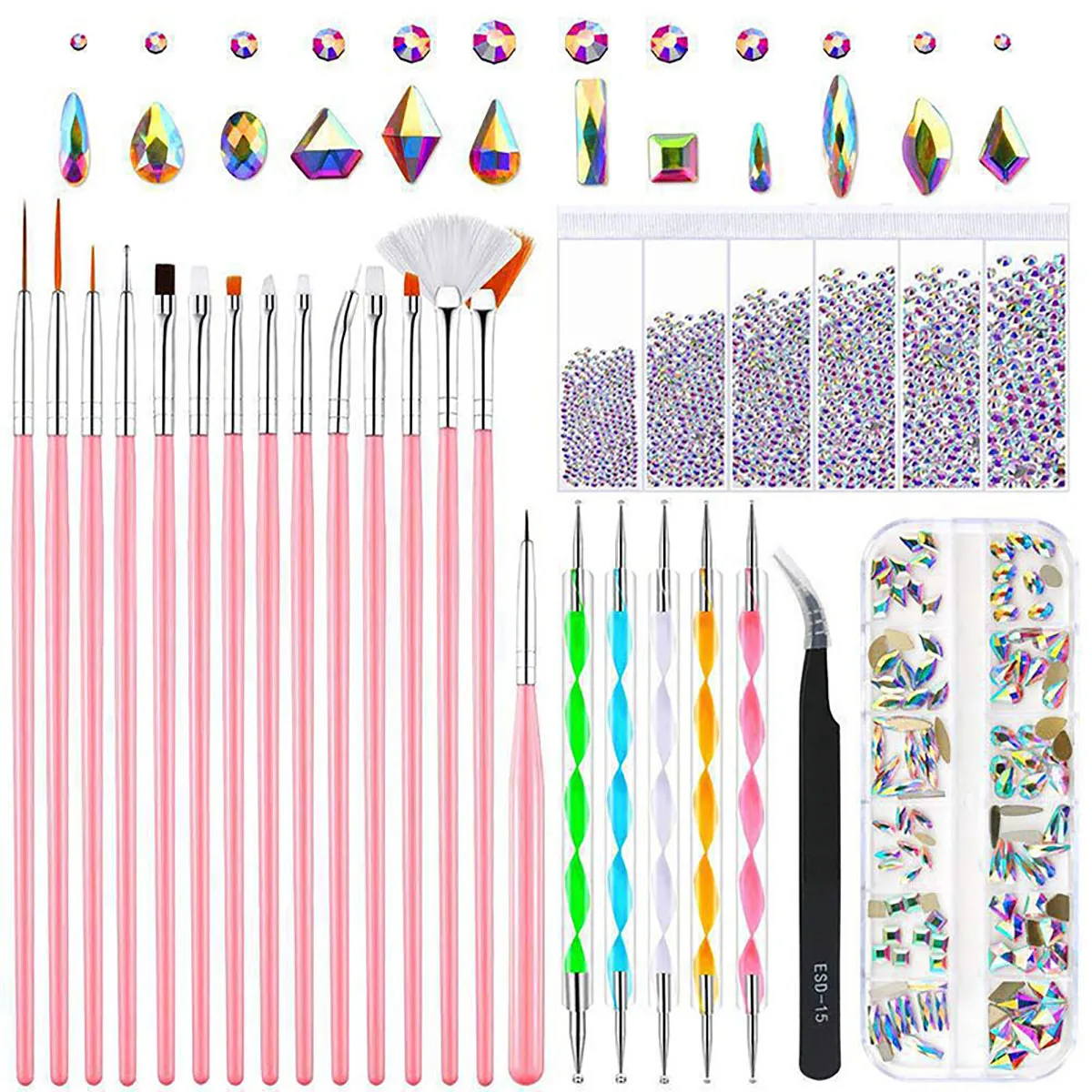 Nail art set of gold and silver wire round box jewelry point drilling pen nail art jewelry tools care complete set