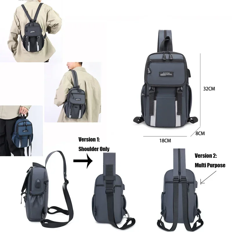 กระเป๋าสะพายชายอเนกประสงค์ HighQuality กระเป๋าผู้ชายพร้อม USB ชาร์จแฟชั่น Messenger Man Crossbody กระเป๋าเดินทางกระเป๋า 가