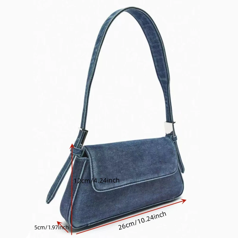 Borsa a tracolla da donna in pelle verniciata oro argento Design di marca Borsa da donna semplice sotto le ascelle Borsa da ascella blu denim