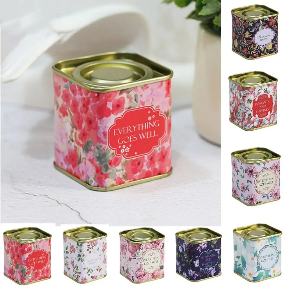 Square Tea Tin Box Teaware Sealed Small Metal Tea Can Tinplate Portable Wedding Candy