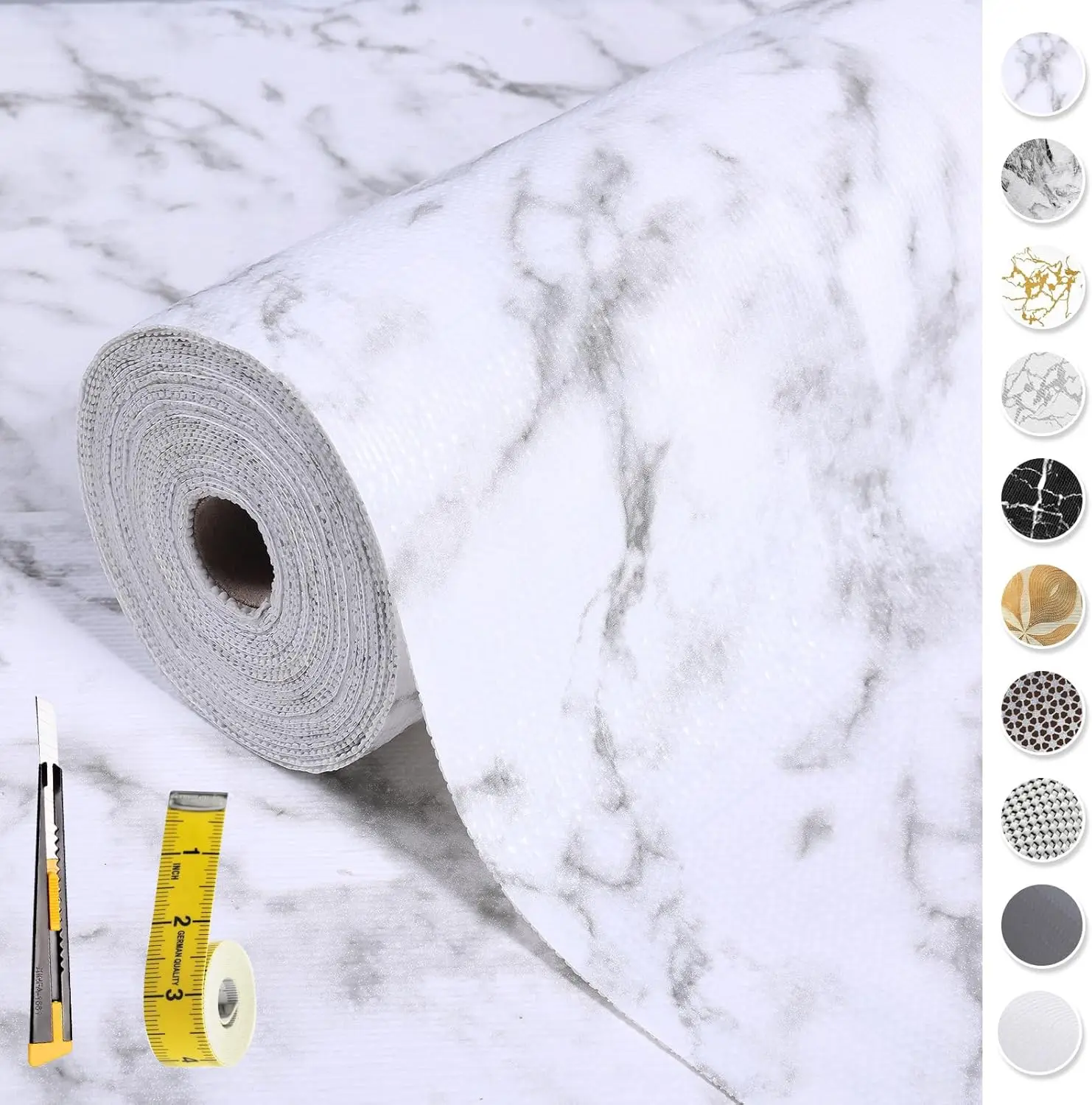 

Double Layer Non Slip Waterproof Shelf Liner 12x20ft White Marble Pattern for Kitchen Bathroom Refrigerator