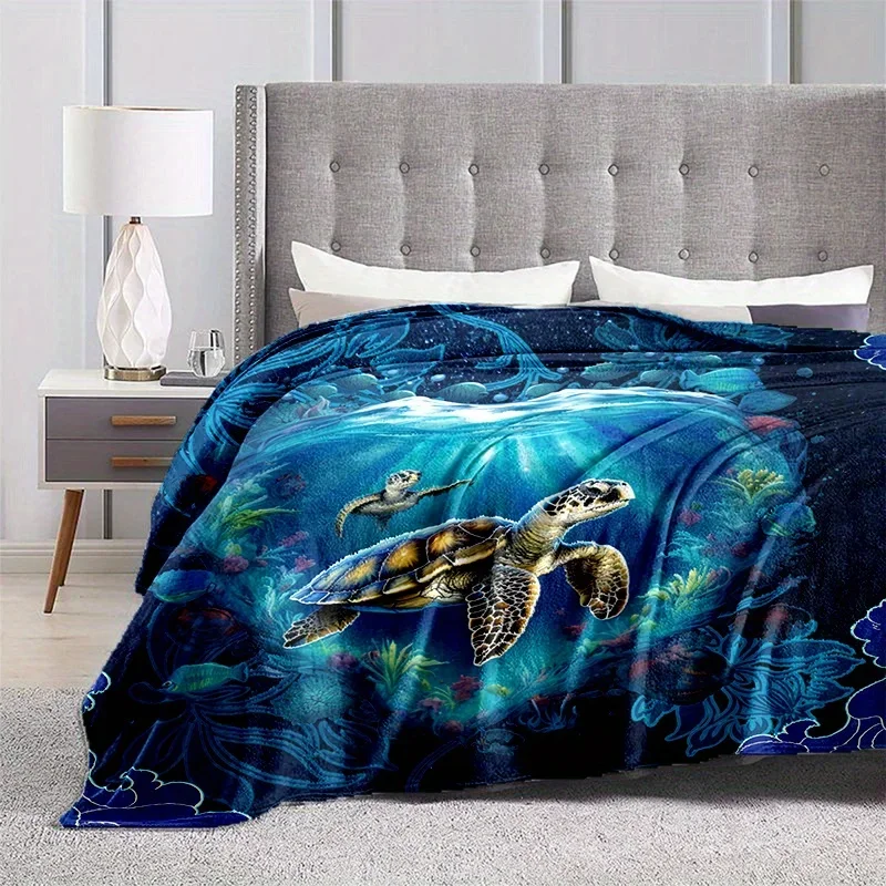 1pc Ultra-Soft Sea Turtle Flannel Blanket - Lightweight & Warm, Perfect for Sofa, Travel, & More - Vivid Digital Print