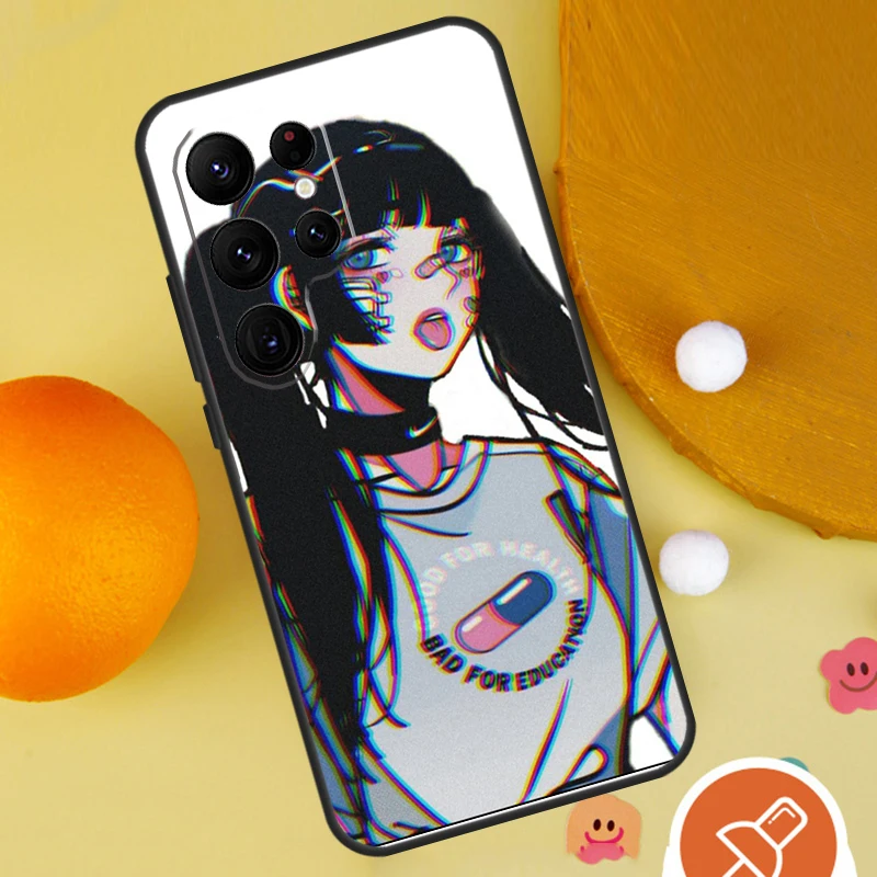 Vaporwave Aesthetic Sad Anime Case For Samsung Galaxy S23 S22 S21 Ultra S20 FE S8 S9 S10 Plus Note 10 20 Ultra Cover