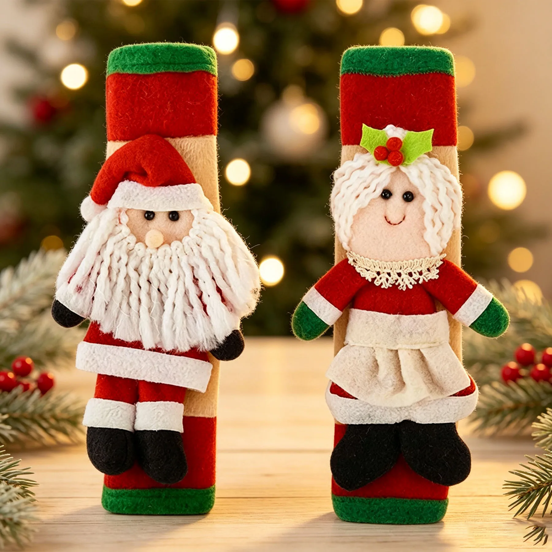 New Christmas Refrigerator Door Handle Covers Soft Cloth Protective Gloves for Microwave Oven Dishwasher Kitchen Appliance Decor