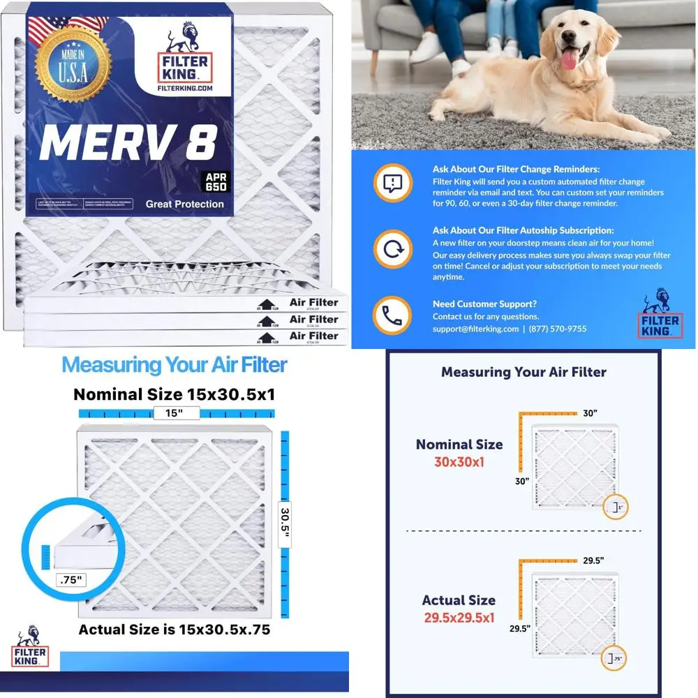 

Плиссированные воздушные фильтры HVAC 15x30,5x1 MERV 8 6 шт. Фильтры для печи кондиционера, сделано в США, настоящий размер 15x30,5x0,75