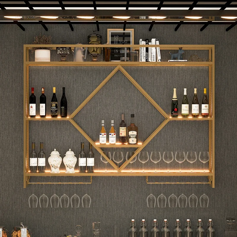 

Customizable Nordic Iron Art Wine Rack High-end Restaurant Wine Display Cabinet Light Luxury Simple Wall-mounted Bar