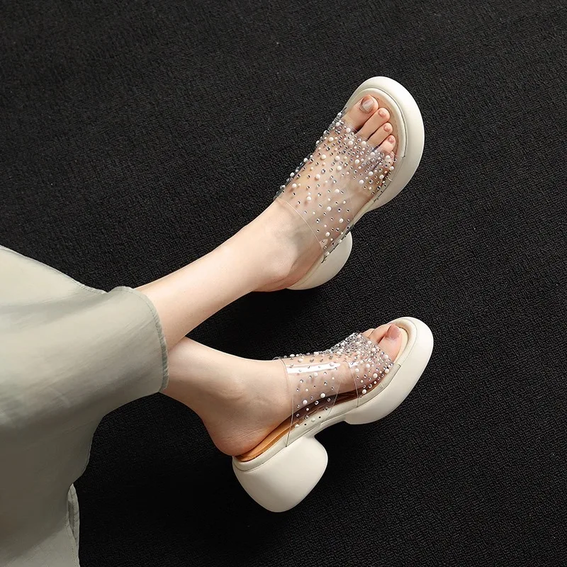 

2023 женская летняя новая модная обувь на толстой подошве, тапочки на платформе с блестками, повседневные удобные сандалии на резиновой подошве