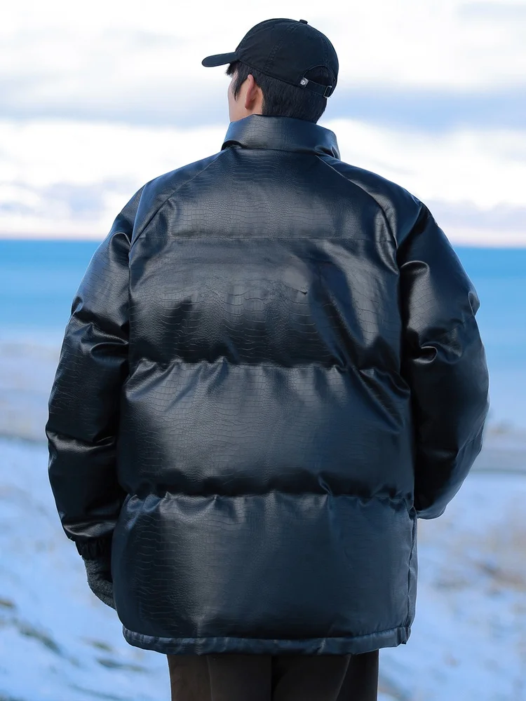 

Мужская зимняя куртка большого размера из хлопка и искусственной кожи, свободного кроя, теплая, деловая, с длинными рукавами, на молнии, цветная