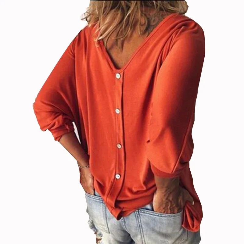 

Spring Summer Casual T-Shirt Women All-match Tops Solid V-Neck Long Sleeve Pullover New Fashion Batwing Sleeve T-Shirt Oversized