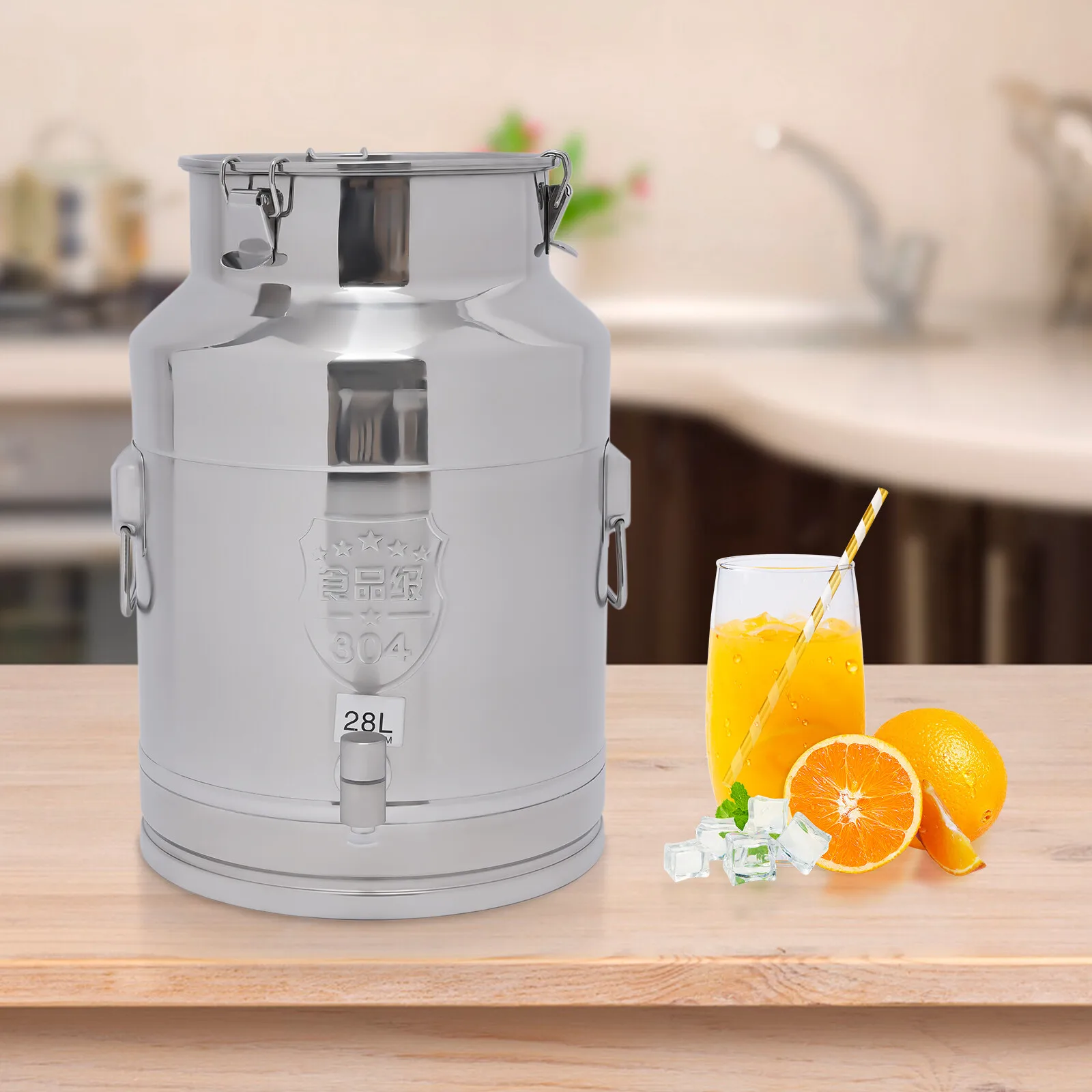 

28L Stainless Steel Milk Can with Faucet, 304 Food-Grade Commercial Dispenser, 7.4 Gallon Sealed Container for Liquid Storage