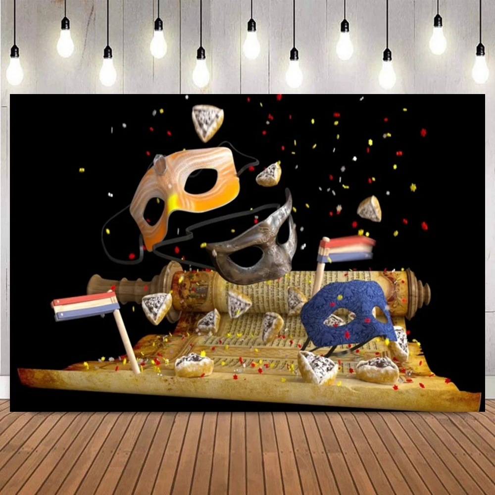 

Счастливый Пурим Карнавал Ханука фон для фотосъемки Израильская маска Маскарад еврейский карнавал фото фон для домашнего декора