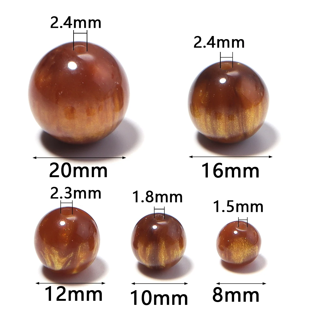 5-30pcs/lot 8-20mm Gilding Resin Beads Gold Brown Round Loose Spacer Beads For Jewelry Making DIY Necklace Bracelet Accessories view 3
