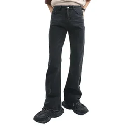 Men High Street Hip Hop Casual Small Flare Denim Jeans Pant Male Japan Korea Style Streetwear Vintage Denim Trousers Pant