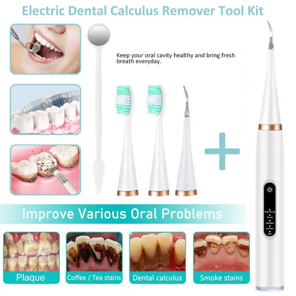 

1 Set Ultrasonic Tooth Cleaner Indicator Light Teeth Whitening One-Button Operation 2 in 1 Electric Teeth Plaque Cleaner