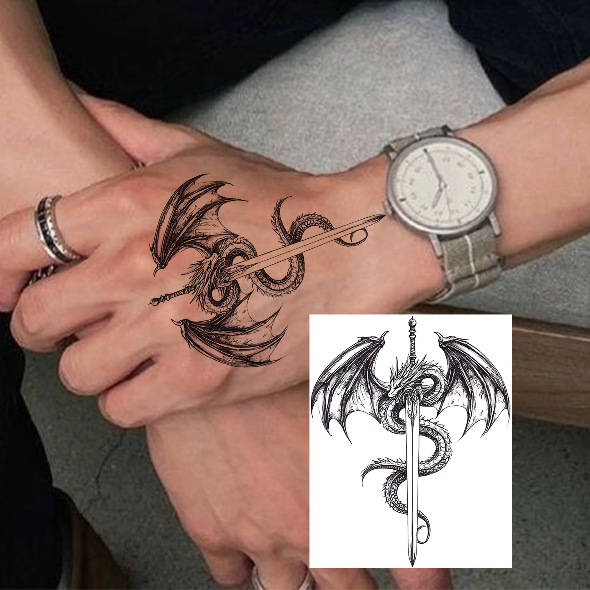 1 Sheet Shark Spider Bat Temporary Tattoos For Adult Hands Wrist, Fake Tattoo Stickers Waterproof Long Lasting Realistic Tatoos