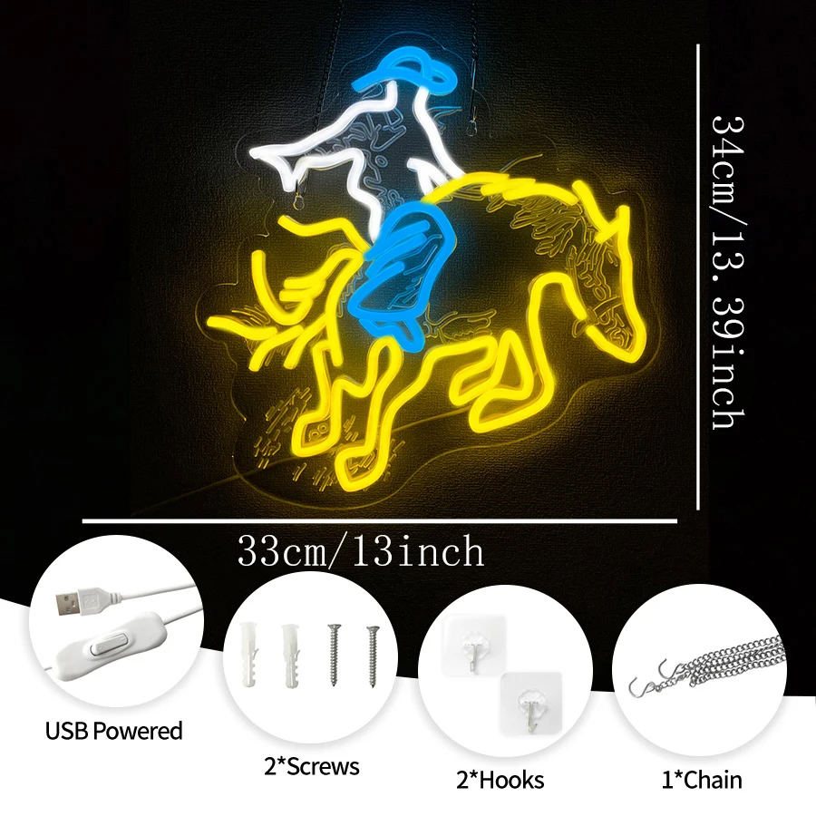 Cowboy Neon Sign,LED Neon Light Sign for Wall Decor,USB Light Up Signs for Bedroom Man Cave Bar Office Home Birthday Party Gifts