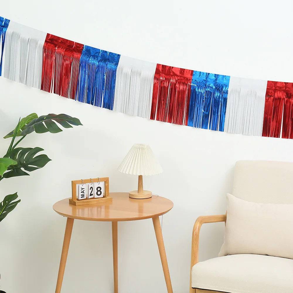 

Red Blue White Banner Party Decorations Foil Tinsel Streamers 4th of July USA American Independence National Day Birthday Banner