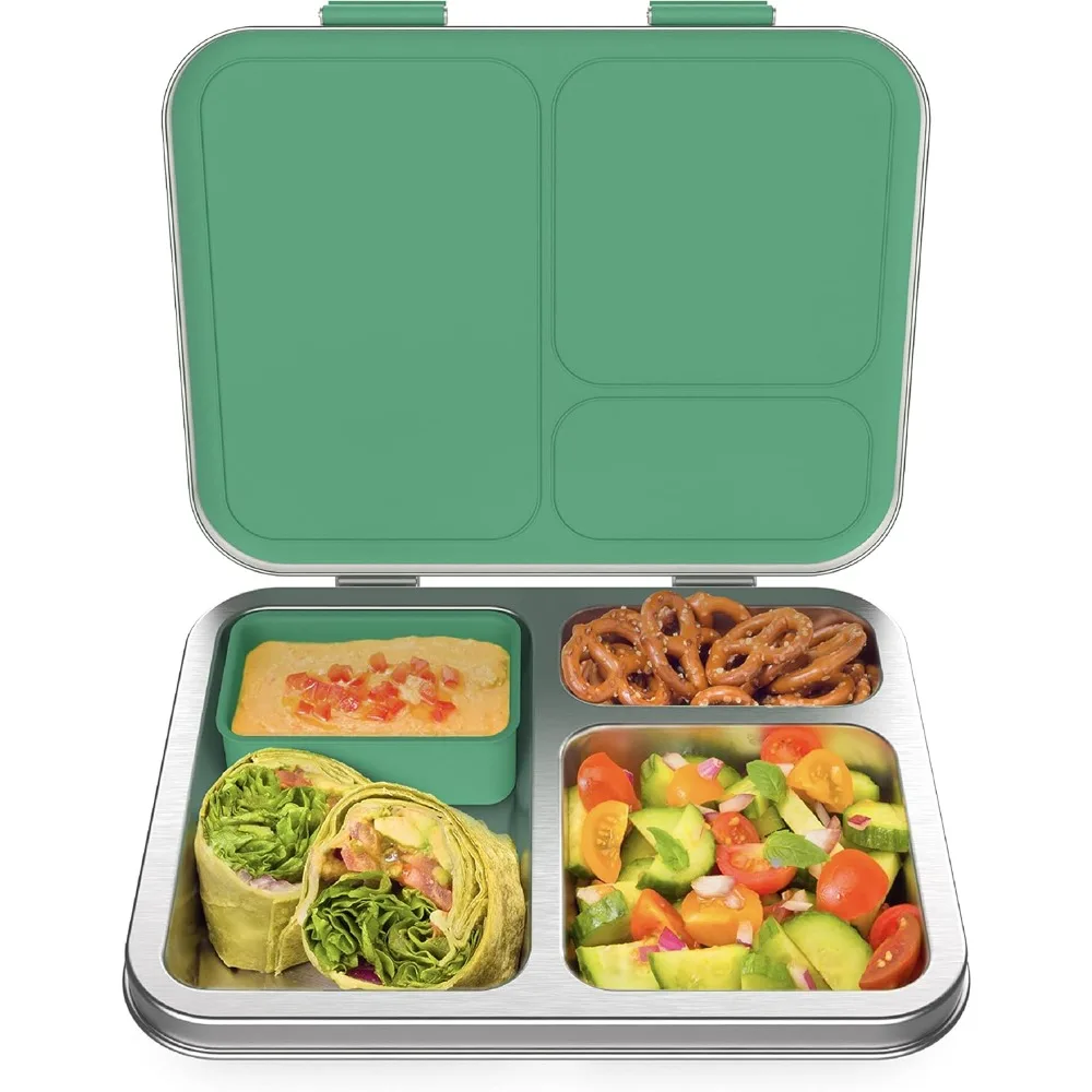 

Kids Stainless Steel Leak-Resistant Lunch Box - Bento-Style Redesigned in 2022 w/Upgraded Latches, 3 Compartments, & Extr