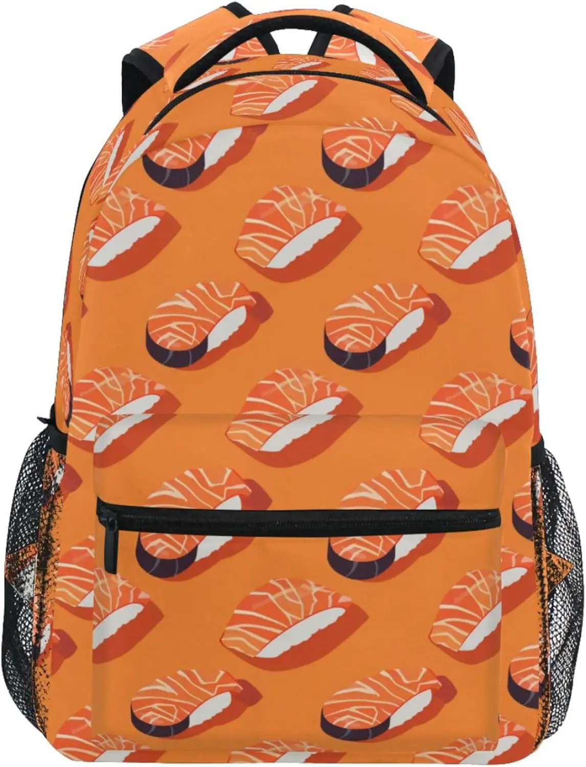 

Orange Salmon Sushi School Backpacks Book Bag for Boys Girls Travel Hiking Camping Daypack Work Laptop Backpack
