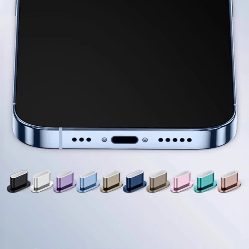 قابس غبار معدني لهاتف آيفون 17 برو ماكس 16 15 سلسلة هاتف من النوع C أغطية حماية لمنفذ الشحن مع حاوية تخزين
