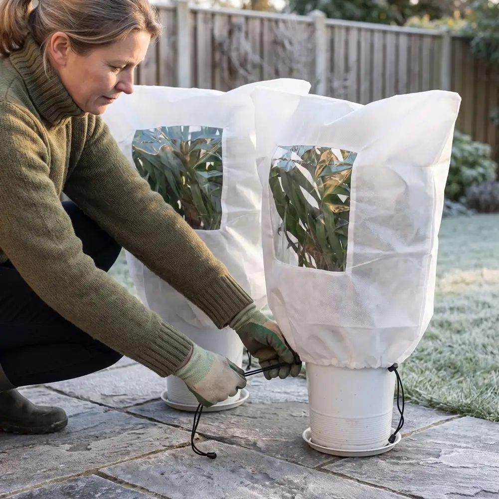 Freeze Protection for Potted Trees Winter Plant Protection Covers Winter Plant Cover with Viewing Window Drawstring Frost