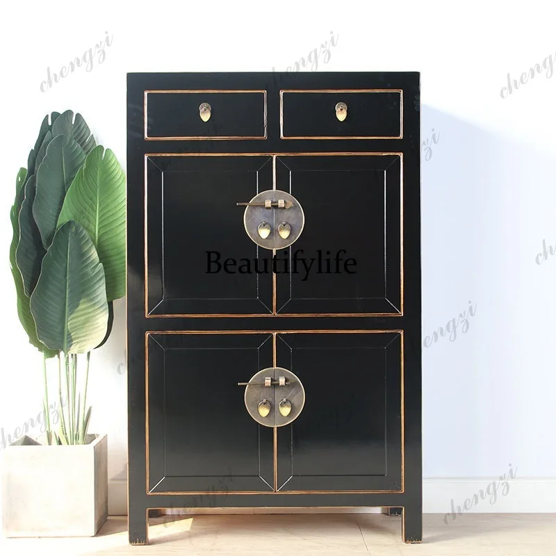 Chinese solid wood shoe cabinet, two drawers, 4 doors, entrance door, living room locker, versatile storage cabinet, new model