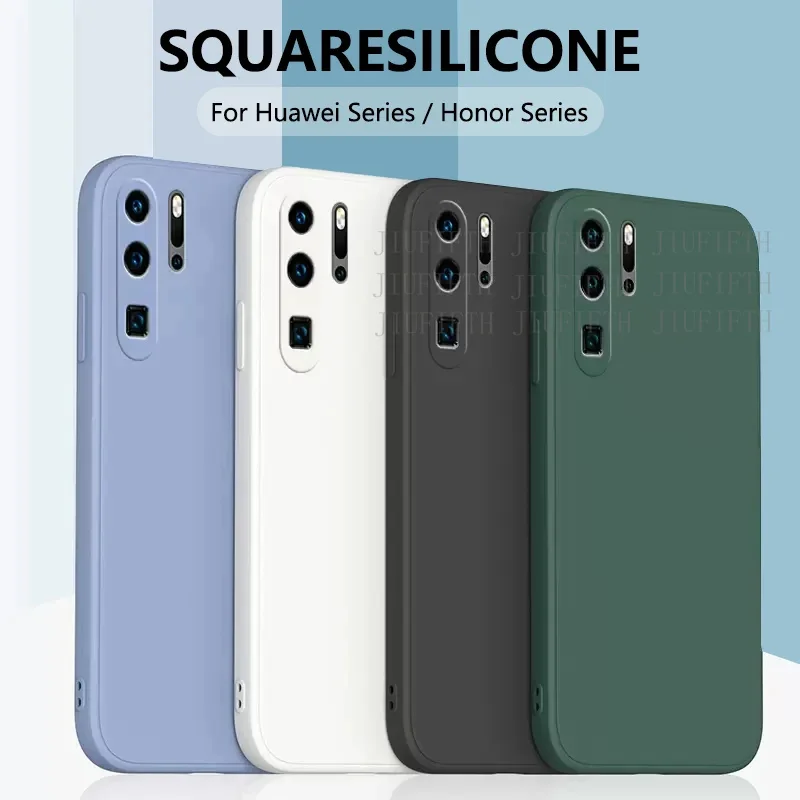 P40 Lite Case Square Silicone Soft Cover For Huawei P50 pro P40 P30 P20 Mate 40 30 20 p smart 2021 Honor 60 70 Phone Cases Capa