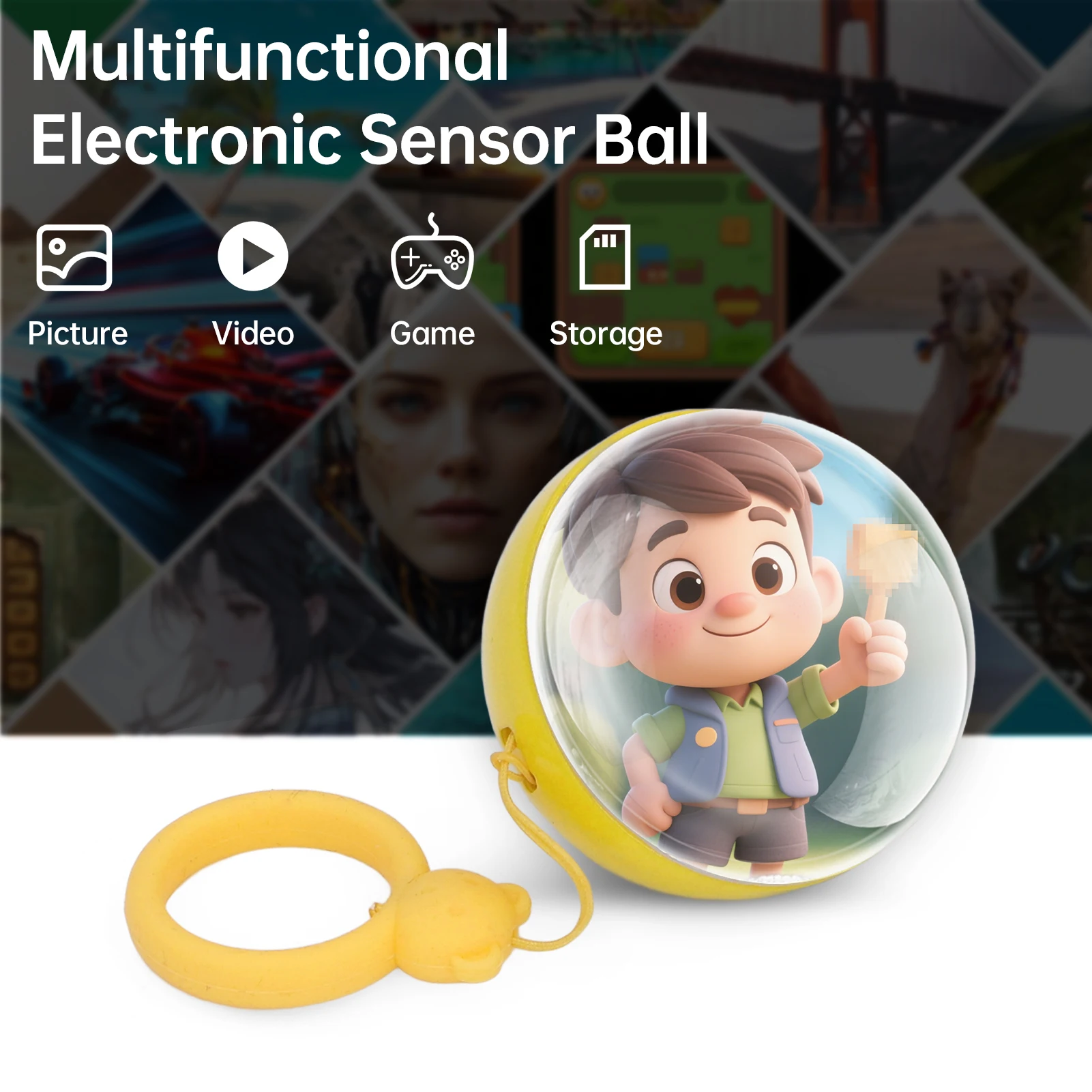 

Electronic Sensor Ball Mini File Storage 1GB Support Photo Video Display Built-in Games for Home Decor Office Tool Ideal Gift