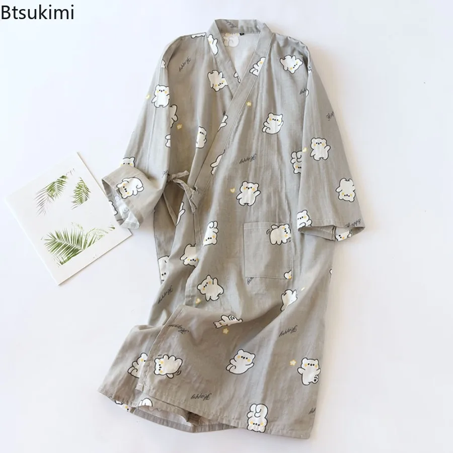 2025 Spring/Summer Women's Kimono 100% Cotton Gauze Print Pajamas Nightgown Ladies SPA Yukata Homewear Long Pajamas for Women