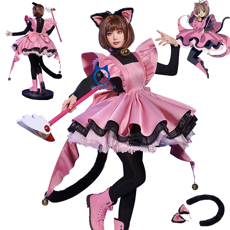 

Anime Cardcaptor Sakura Card Captor Cosplay Costume Cat Design Black Pink Lolita Dress for Women Hot Role Playing Comic Con Suit