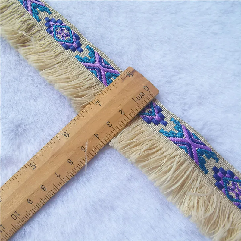 2Yards 4.3cm Cotton Tassel Lace Checkered Fringe Jacquard Webbing DIY Decorative Headdress Clothing Collar Silk Ribs Lace Ribbon