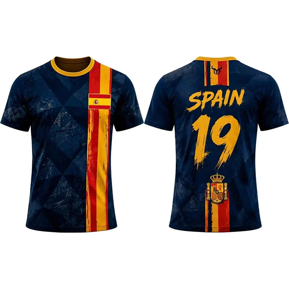 2026-27 Spain Flag Print Jersey T-shirt New Men's Breathable and Quick-drying Soccer Training Uniform Summer Unisex Casual Tops