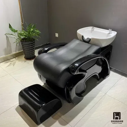 Shampoo Chair Barber Shop Half Lying Flushing Bed for Hair  Hairdressing Shampoo Ceramic Basin