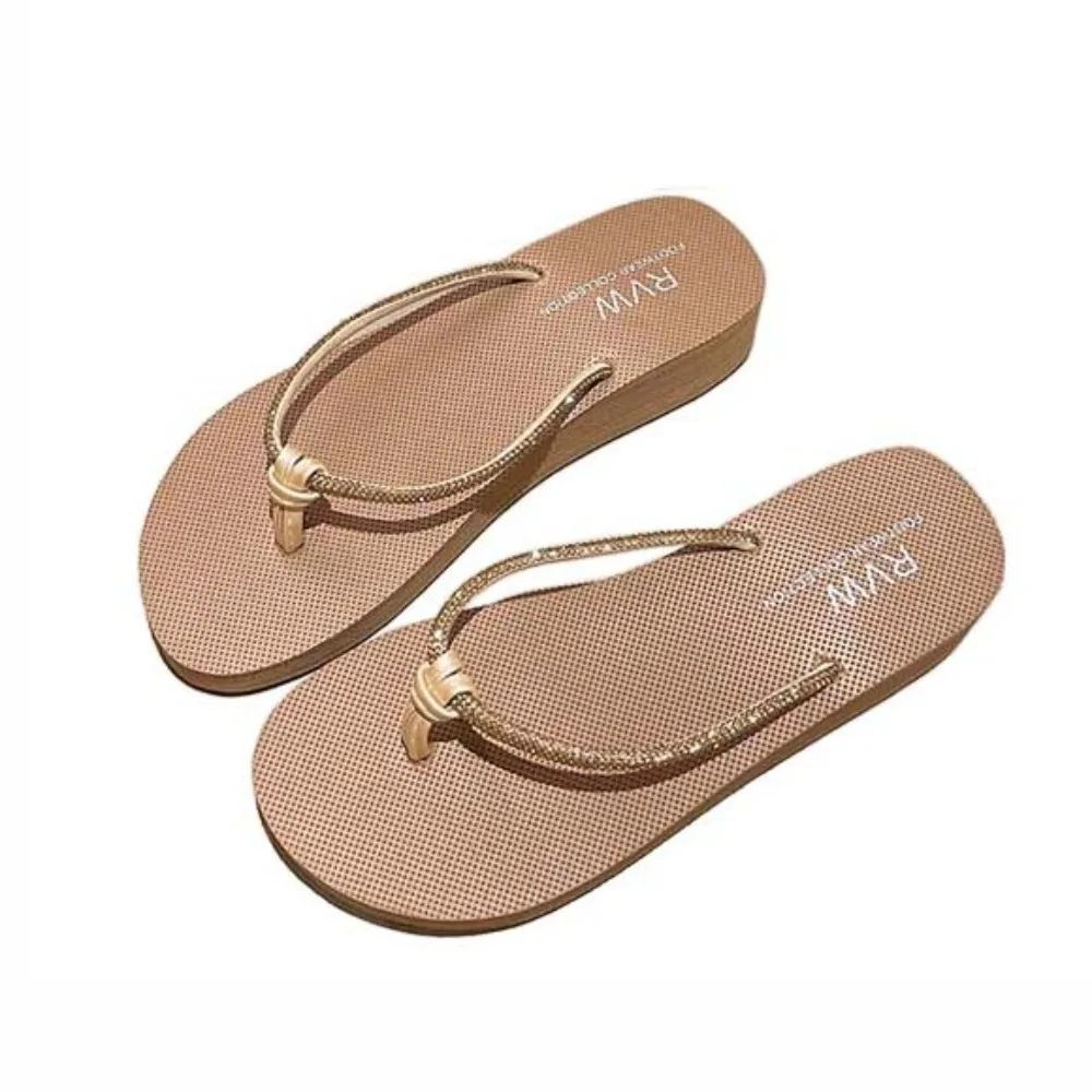 Casual PVC Crystal Flip Flops Platform Waterproof Vacation Slides Sandals Shoes Non-Slip Beach Slippers Women Girls Lady