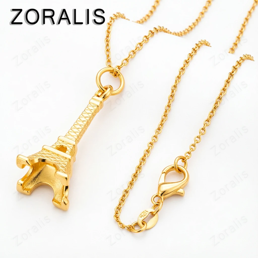 18K Gold Necklaces Paris Eiffel Tower Pendant Necklace Women Neck Chain Fashion Party Wedding Jewelry Gifts