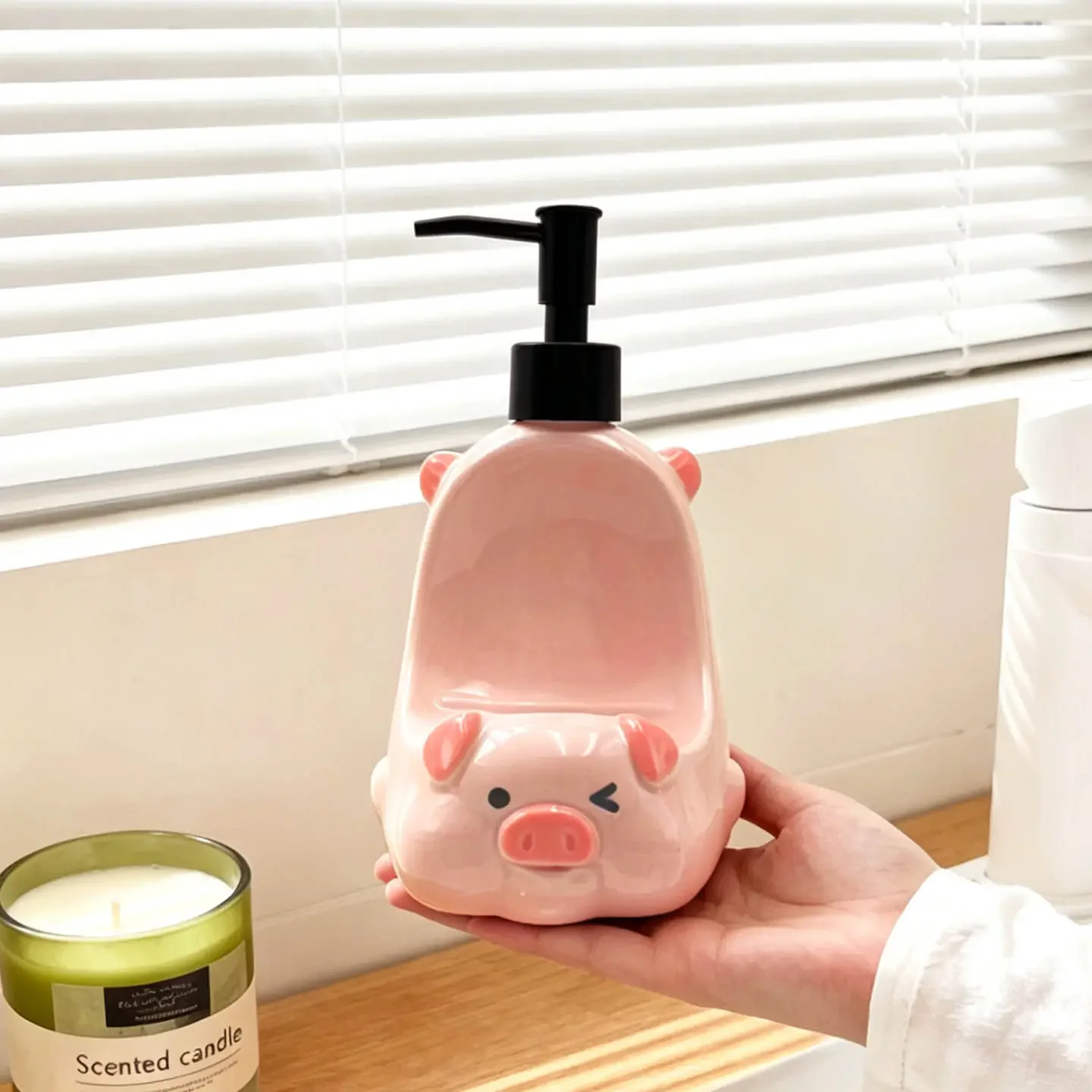 Creative Piggy Emulsion Bottle Dual-purpose Ceramic Soap Box Shampoo Shower Gel Press Bottle Bathroom Supplies Empty Bottle