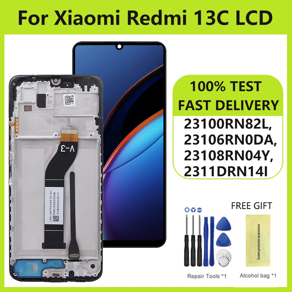 

6,74 "для Xiaomi Redmi 13C ЖК-дисплей, сенсорный экран с рамкой, дигитайзер, детали в сборе для Redmi 13C 23100RN82L дисплей