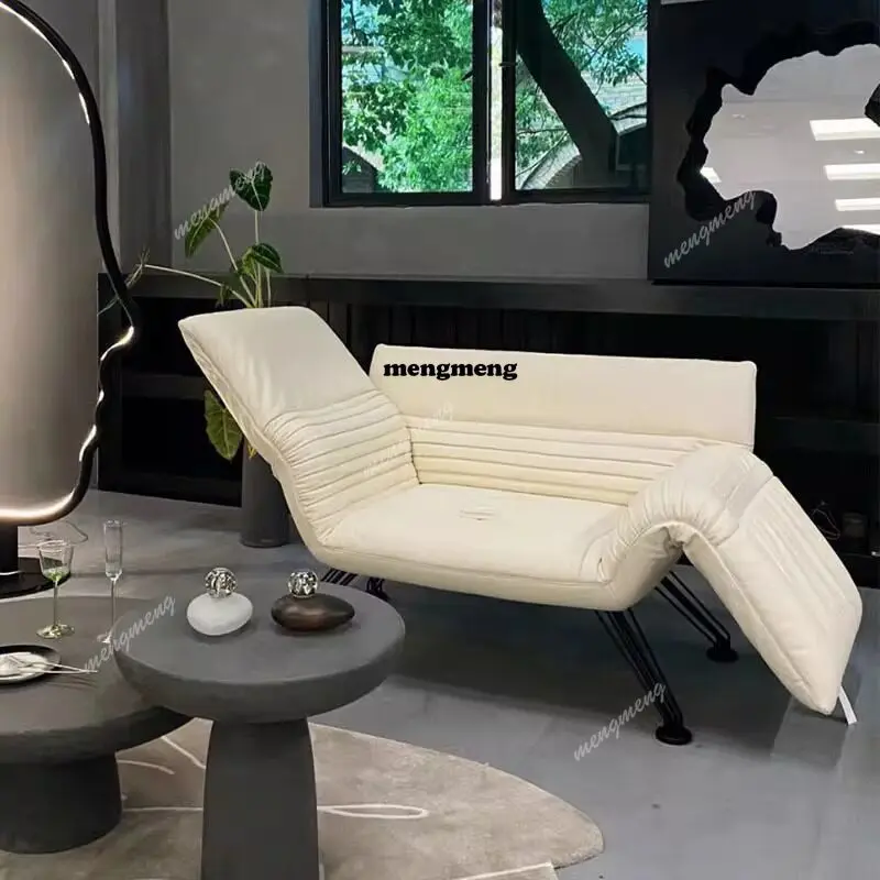 

Italian minimalist leather single sofa chair foldable armrest high-end living room medieval leisure recliner