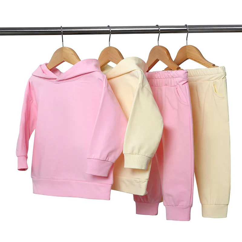 Children's 2pcs Set 95% Cotton Sweatshirt Hoodies Pants Long Sleeved Leisure Wear Boys Sportswear Girls Outfit Kids Solid 90-130