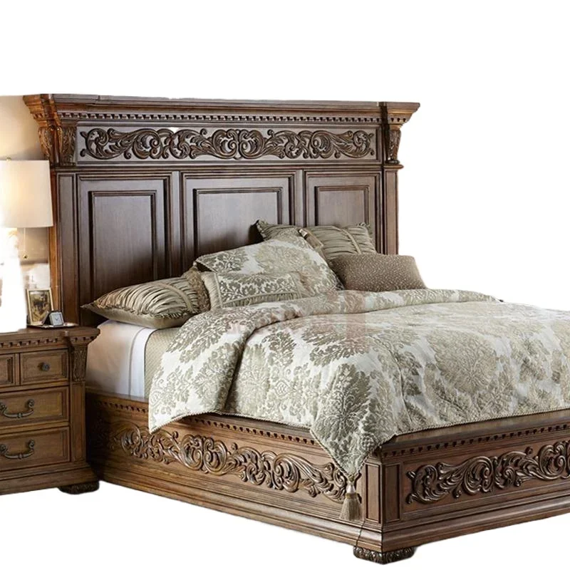 

American solid wood bed 1.8 meters carved double bed French country retro old princess bed wedding