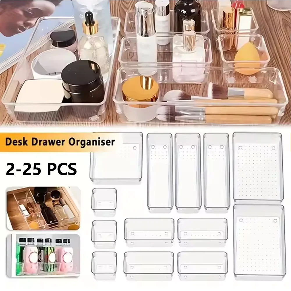 

2-25 PCS Transparent Drawer Organizer Box , Kitchen Utensil & Cosmetic Storage, Desktop Small Items Container Storage supplies