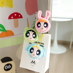 New 8cm Original Powerpuff Girls Plush Keychain Animal Pendant Cute Bunny Puppy Bear Charm Doll Keychain Doll Gift