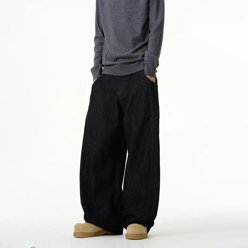 American Retro Wide-leg Loose Scimitar Trousers, High-end Solid-color High Street Straight Tube Long Trousers for Men.