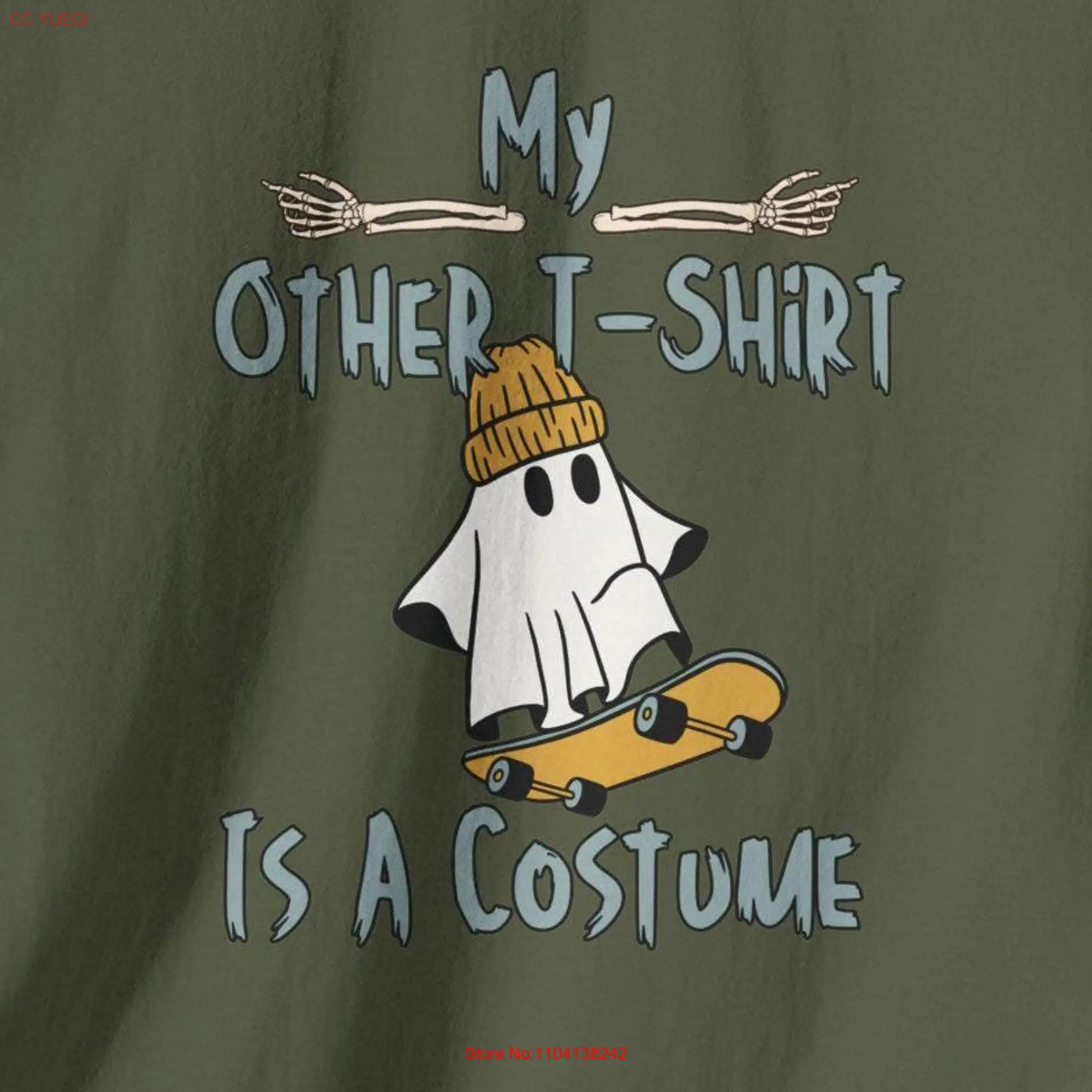 T Shirt halloween funny SKATEBOARD ghost trick or treat party goth top cute long or short sleeves