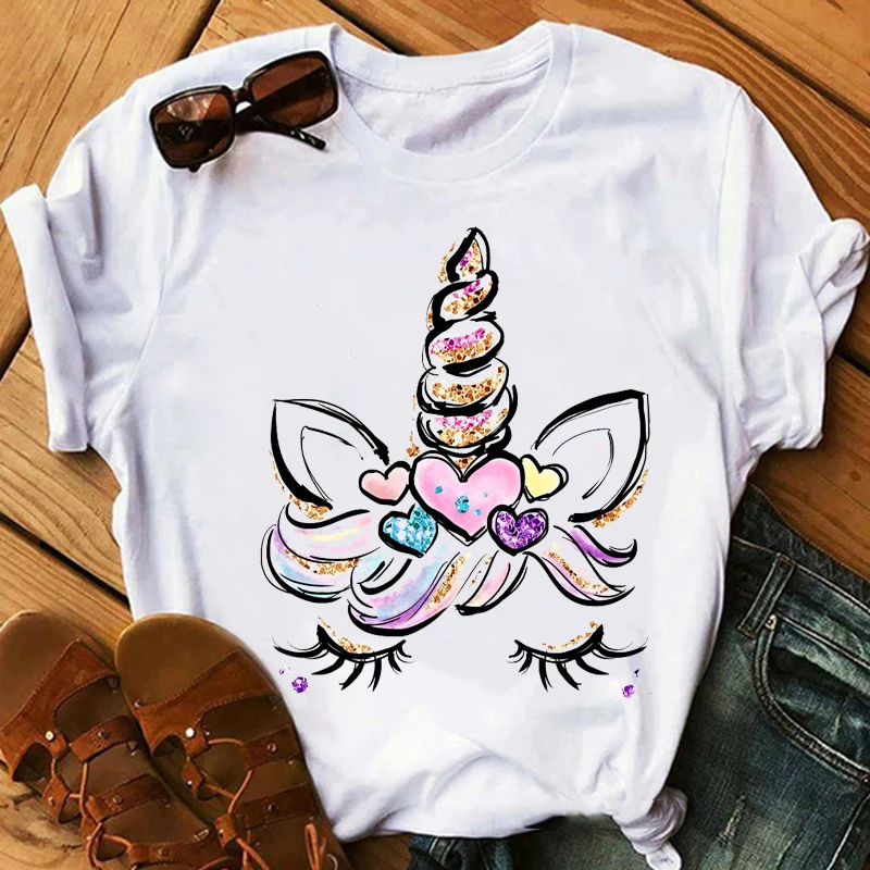 You Are Magic Letter Print T-Shirt Women Kawaii Unicorn Girl Graphic T Shirt Femme Flowers Tshirt Female Harajuku Shirt Tops