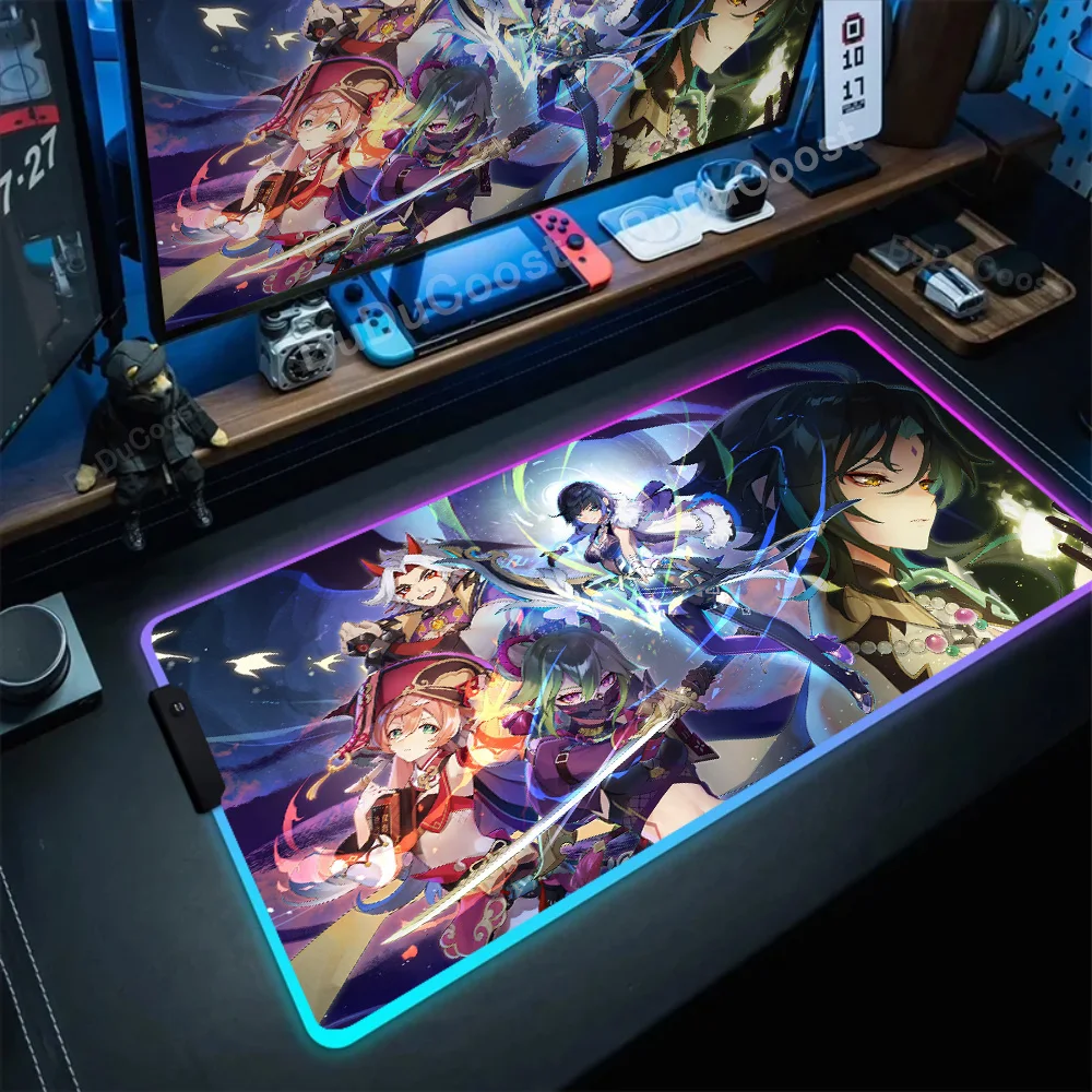 

Genshin Impact Rgb Mouse Pad Yae Miko Gamer Table Pad LED Backlight Keyboard Mat Large Tapis De Souris XXL Anime Speed Desk Mats